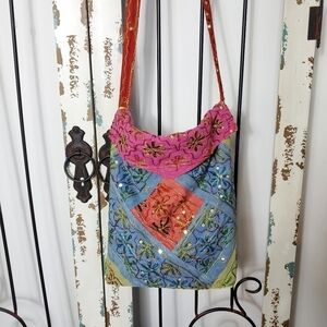 Sequin embroidered cotton crossbody